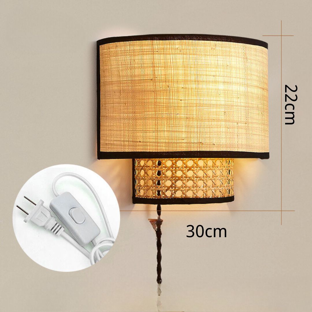 Rattan hand-woven bedroom bedside wall lamp-labpiecesign