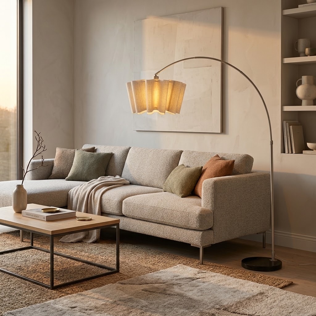 Modern Wavy Pleated Arc Floor Lamp for Living Room & Bedroom