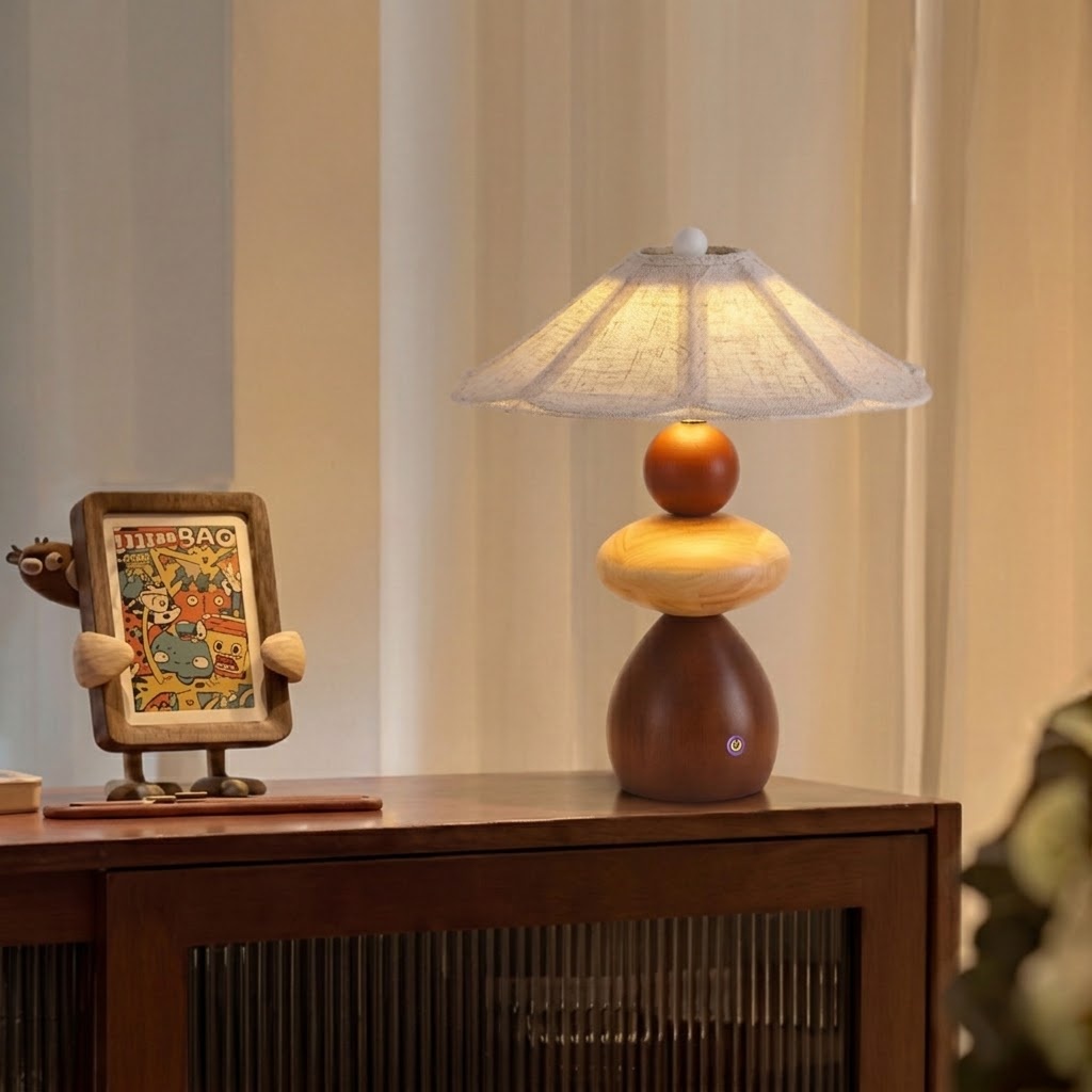 Modern Beige Wood Table Lamp for Bedroom