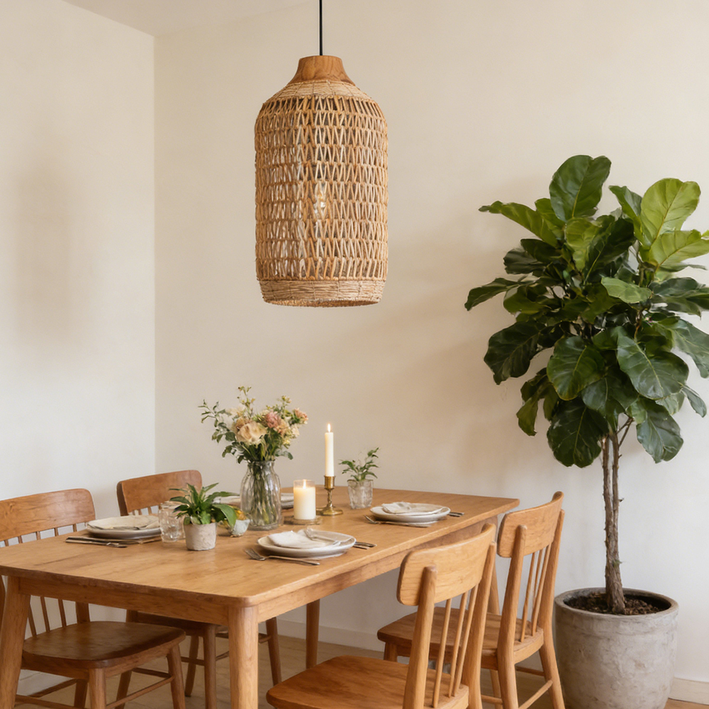 Vintage Dome Rattan Pendant Light for Kitchen Island