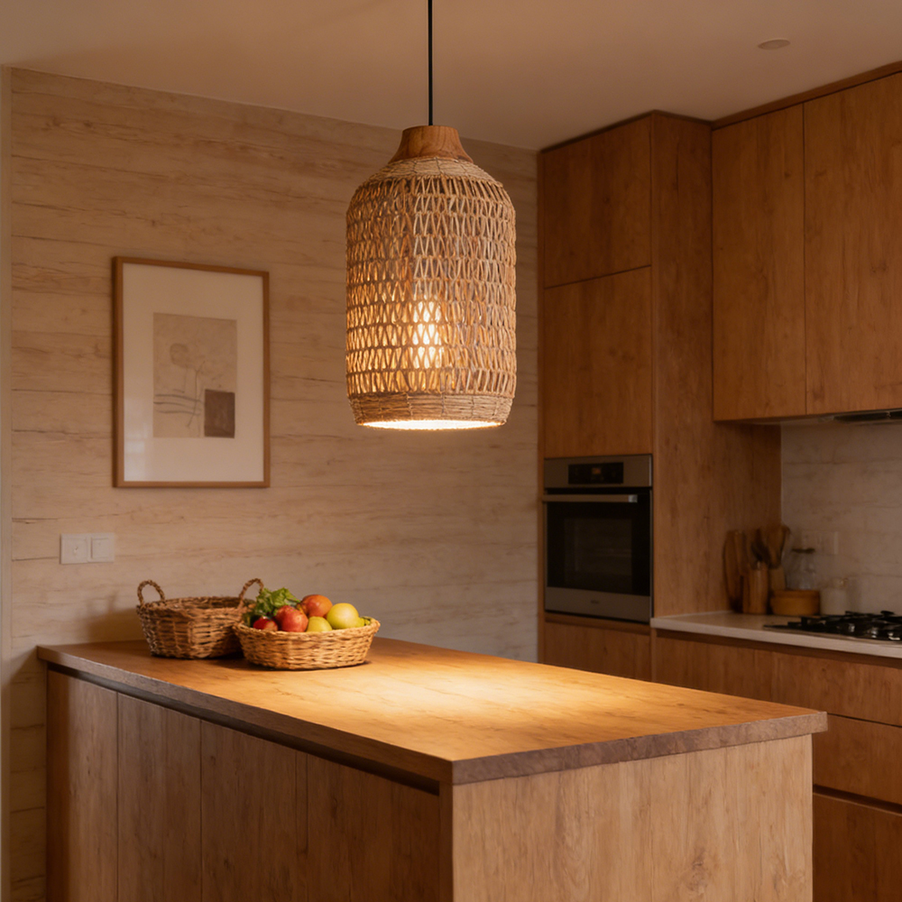 Vintage Dome Rattan Pendant Light for Kitchen Island