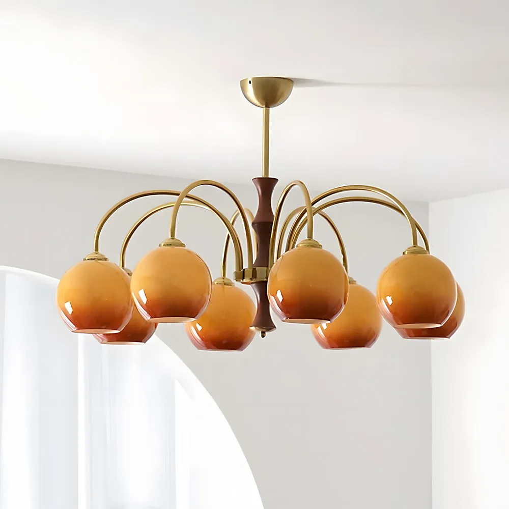 Medieval Ball Glass Iron Brown Living Room Chandelier
