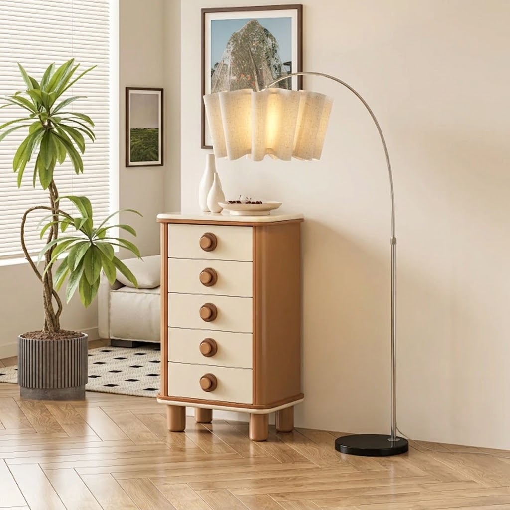 Modern Wavy Pleated Arc Floor Lamp for Living Room & Bedroom