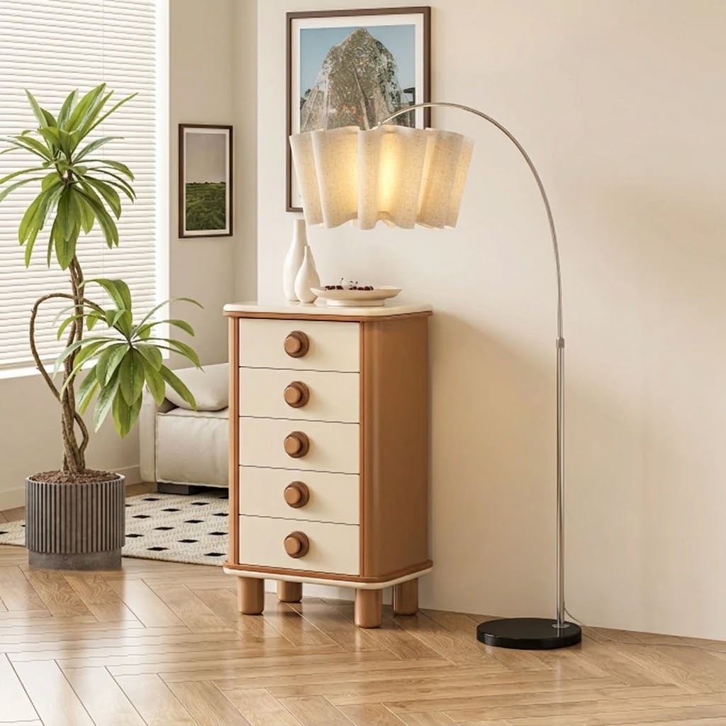 Modern Wavy Pleated Arc Floor Lamp for Living Room & Bedroom