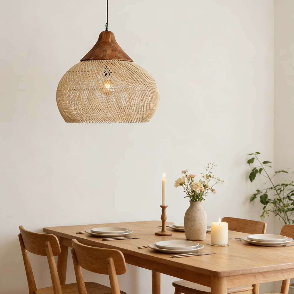 Black Rattan Dome Pendant Light for Kitchen Island
