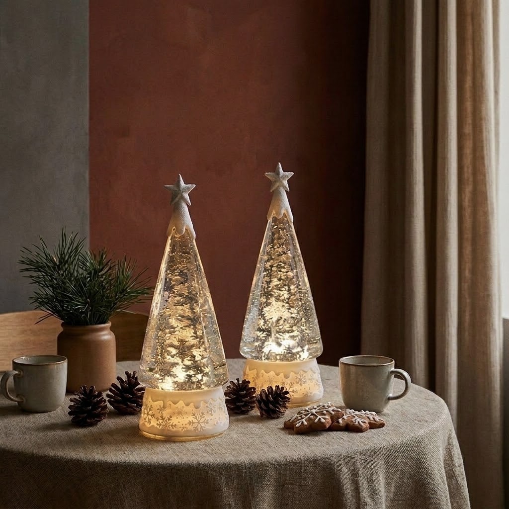 Crystal Christmas Tree Lamp with Rotating Design, Snowflake Effect & Star Topper