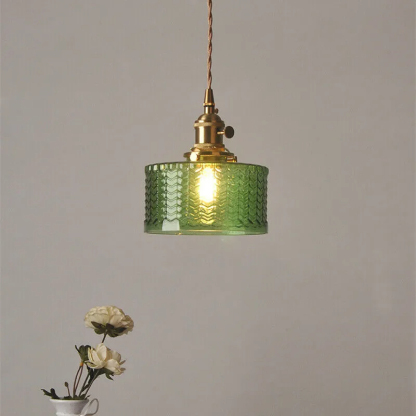 Retro Short Cylinder Wavy Glass Pendant Light