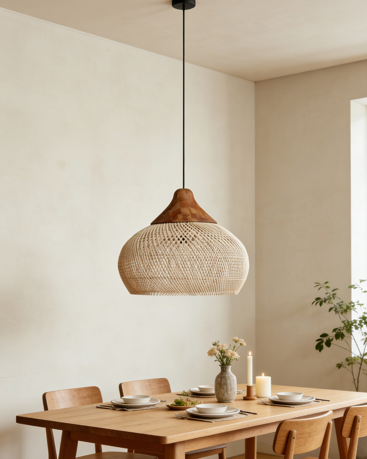 Black Rattan Dome Pendant Light for Kitchen Island