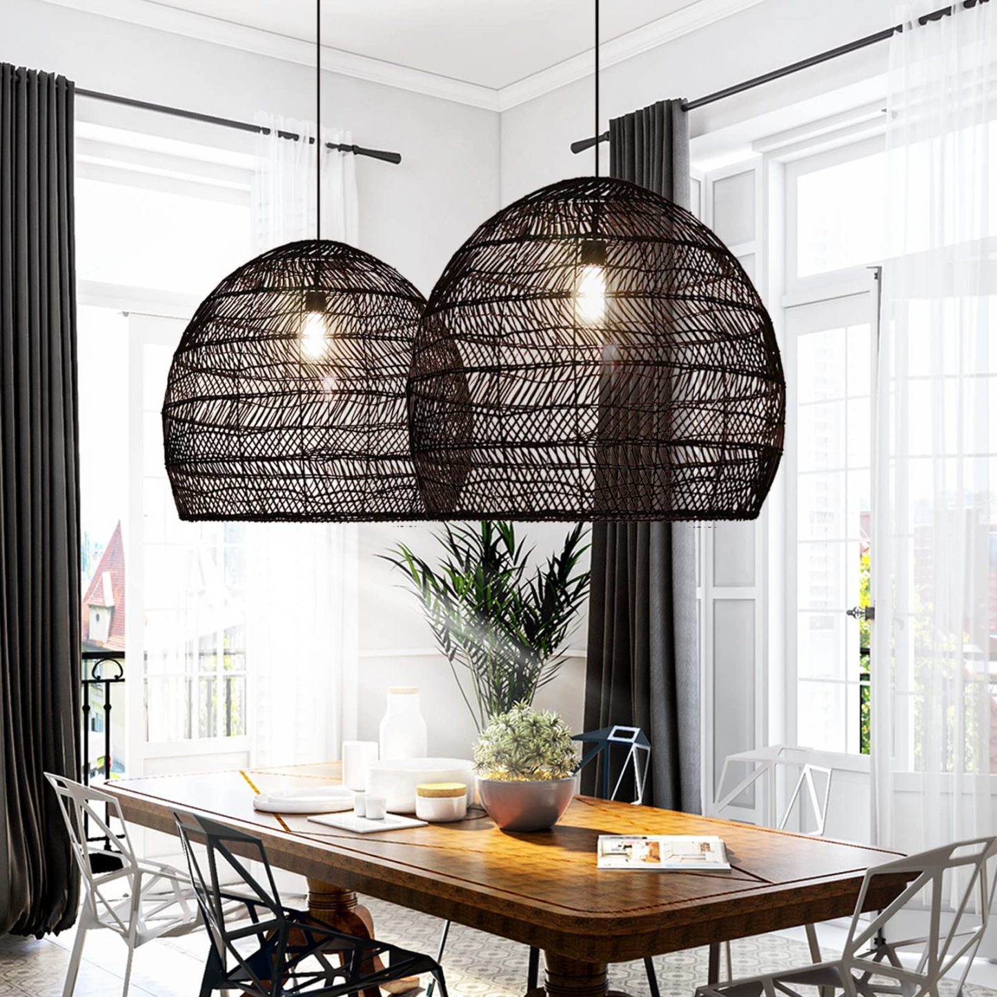 Handmade Rattan Lamp BELL Wicker Lamp Boho Style Lampshade Pendant Lamp-labpiecesign