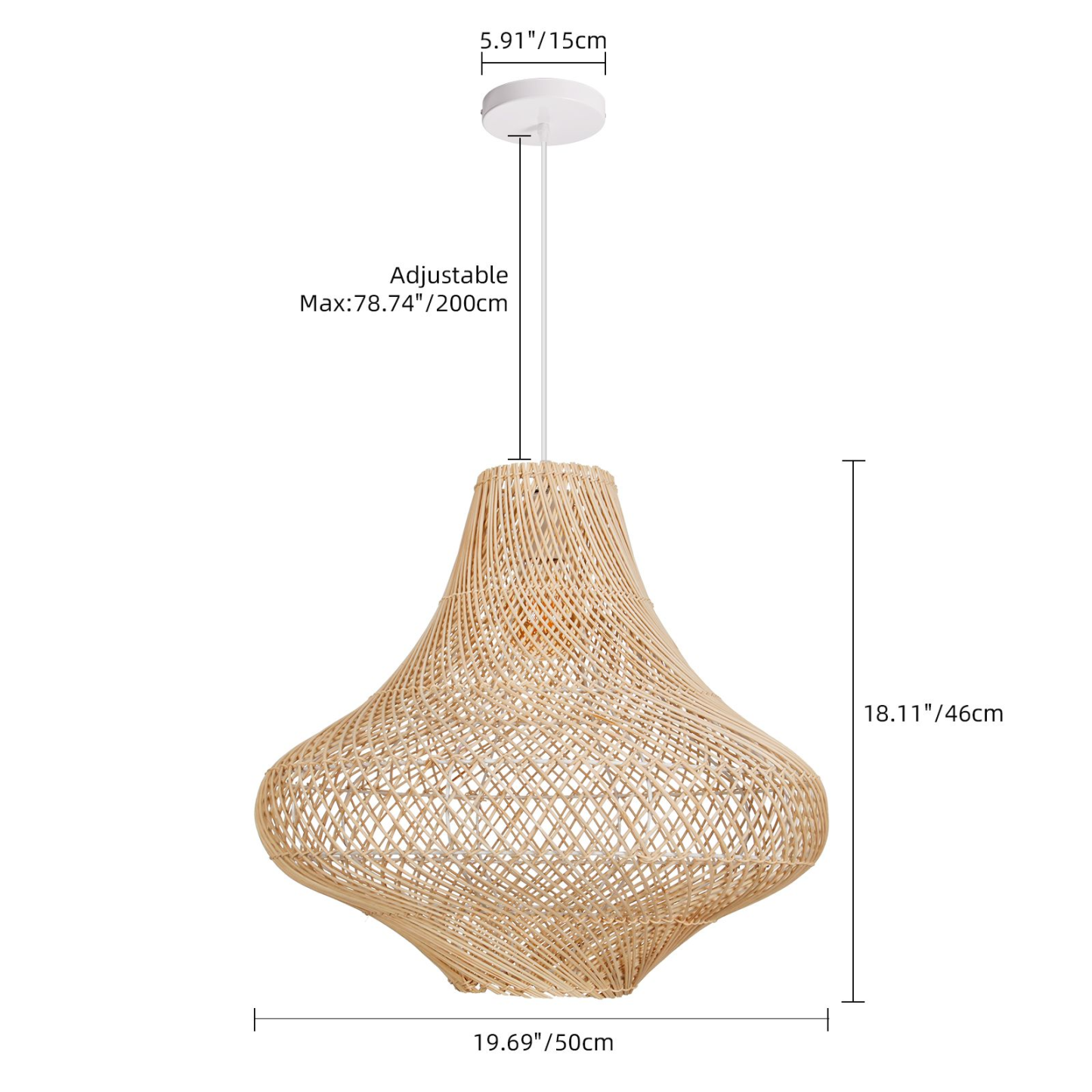 Handwoven Rattan Pendant Light Wabi-Sabi Boho Hanging Lamp