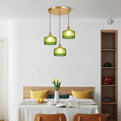 Retro Short Cylinder Wavy Glass Pendant Light
