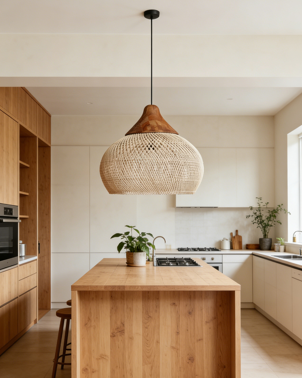 Black Rattan Dome Pendant Light for Kitchen Island