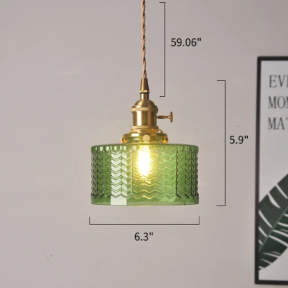 Retro Short Cylinder Wavy Glass Pendant Light