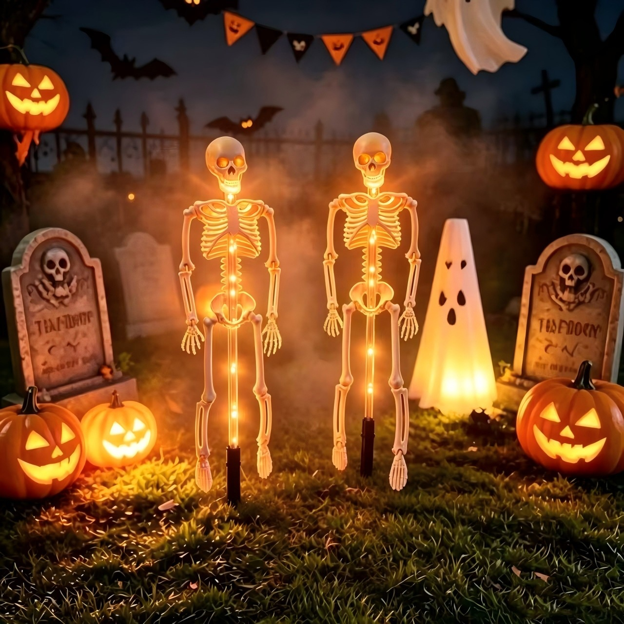 Solar Halloween Skeleton & Bat Stake Lights