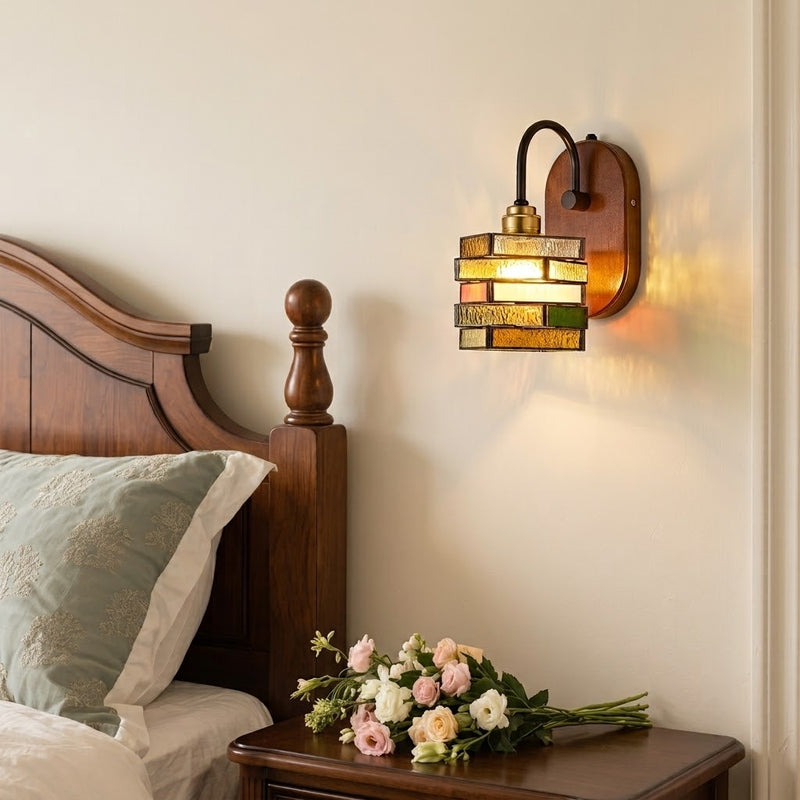 Vintage Geometric Stained Glass Wall Sconce