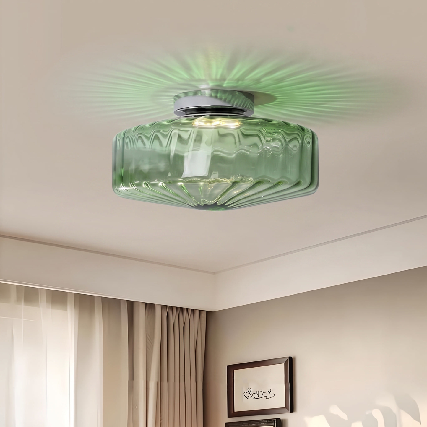 Mid-Century Amber Glass Flush Mount Ceiling Light for Bedroom Corridor Balcony