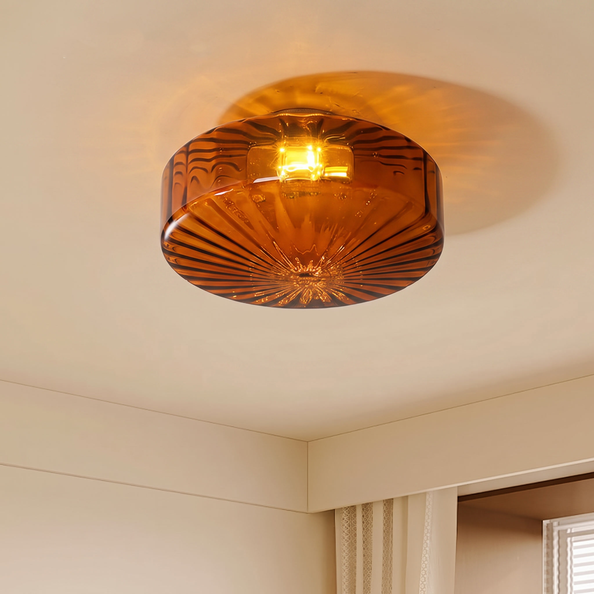 Mid-Century Amber Glass Flush Mount Ceiling Light for Bedroom Corridor Balcony
