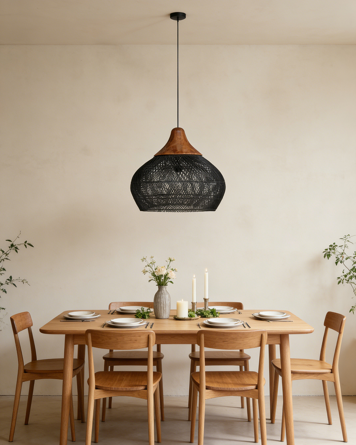 Black Rattan Dome Pendant Light for Kitchen Island