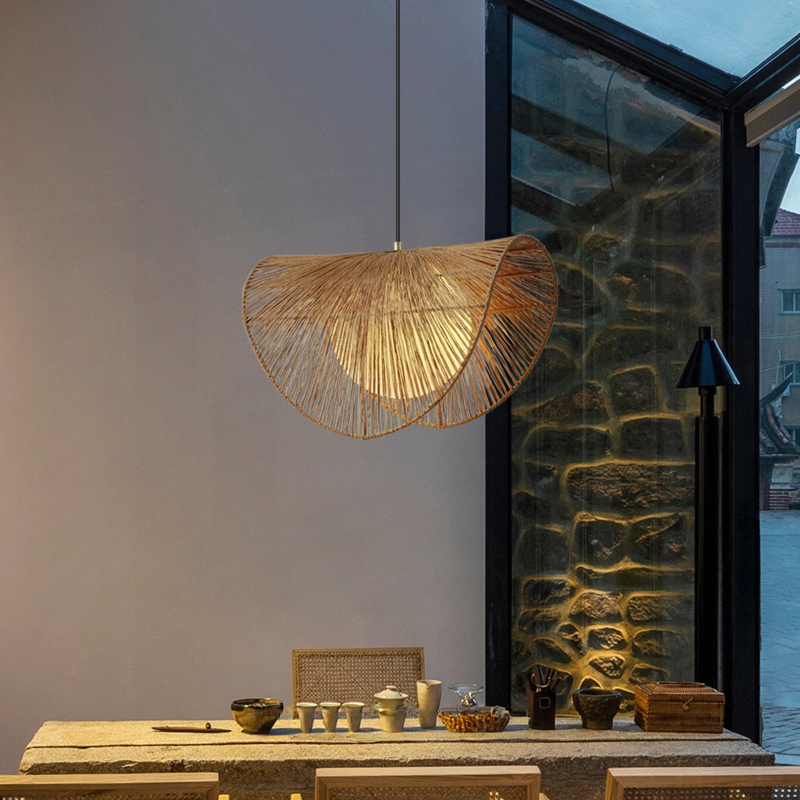 Wabi-Sabi Style Vintage Rattan Hemp Rope Chandelier