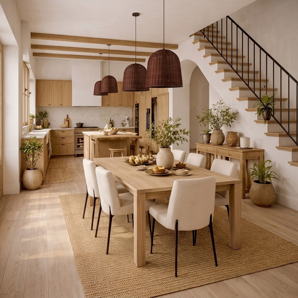 Handcrafted Brown Rattan Dome Pendant Light for Kitchen Island