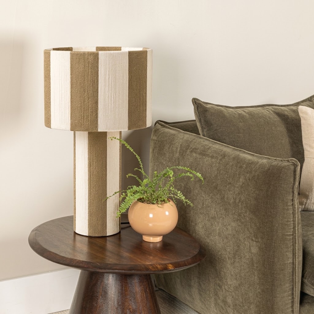 Modern Striped Cotton Cord Table Lamp for Bedroom & Living Room