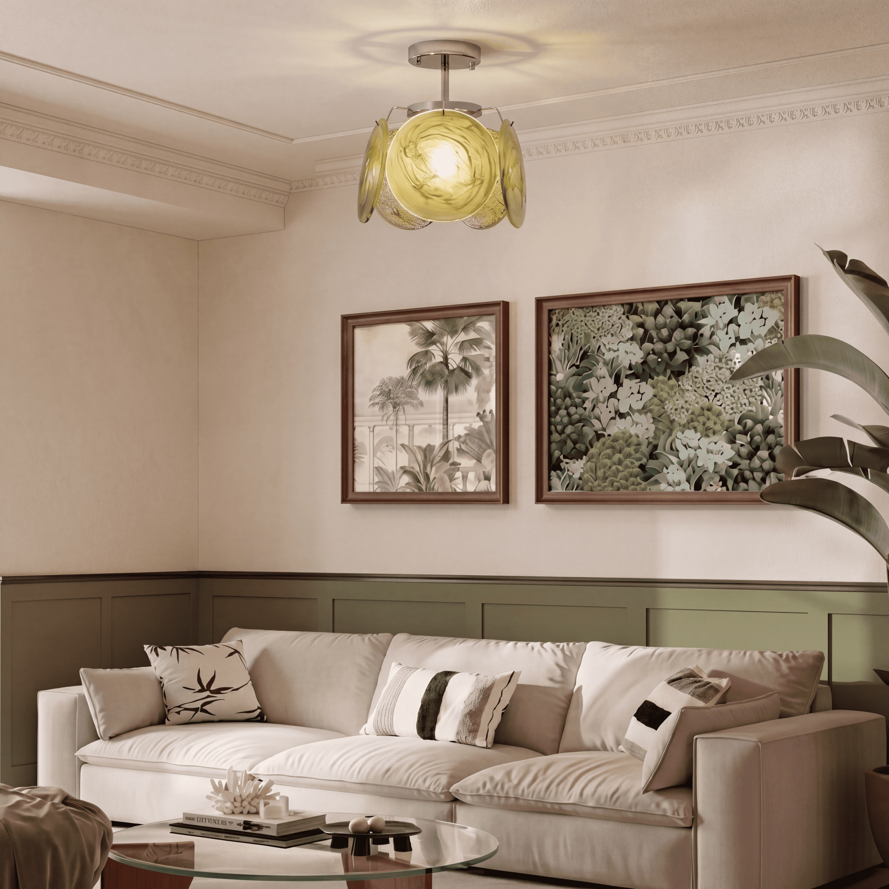 Modern Art Glass Disc Semi-Flush Mount Ceiling Light for Bedroom Hallway Entryway