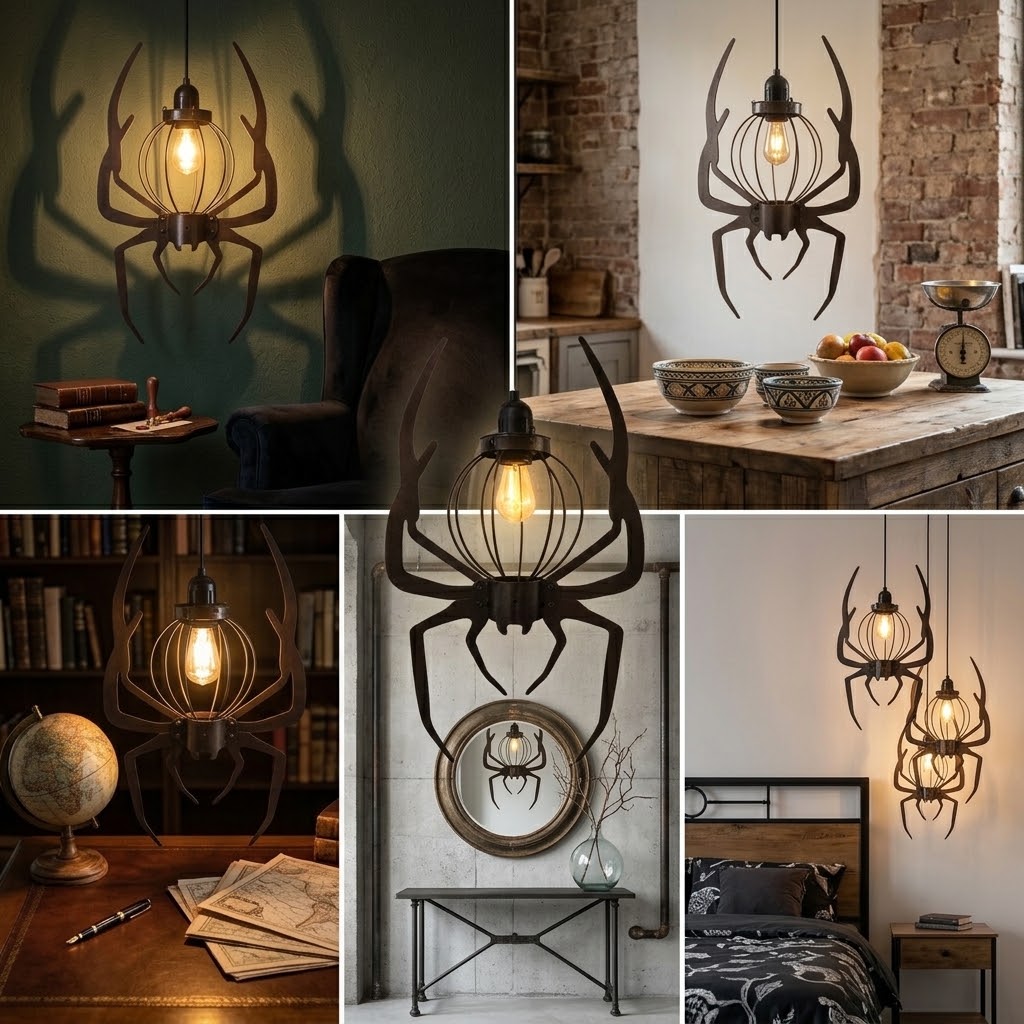 Gothic Halloween Hanging Light – Bat & Spider