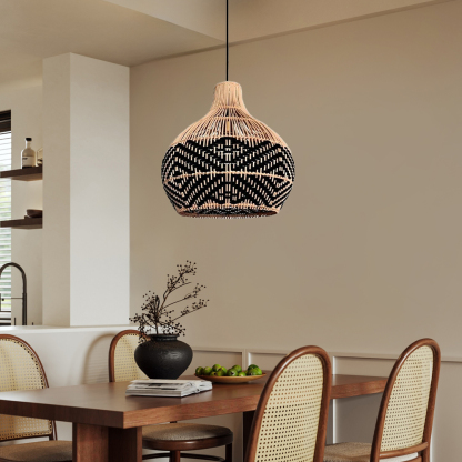 Black Pattern Lampshade Vintage Rattan Pendant Light