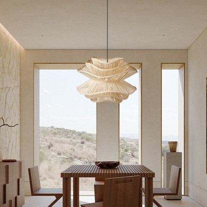 Vietnam Flower Rattan Pendant Light, Wicker Lampshade Chandelier, Bamboo Light Fixture Kitchen Dining Living Room, Woven Lantern Vintage