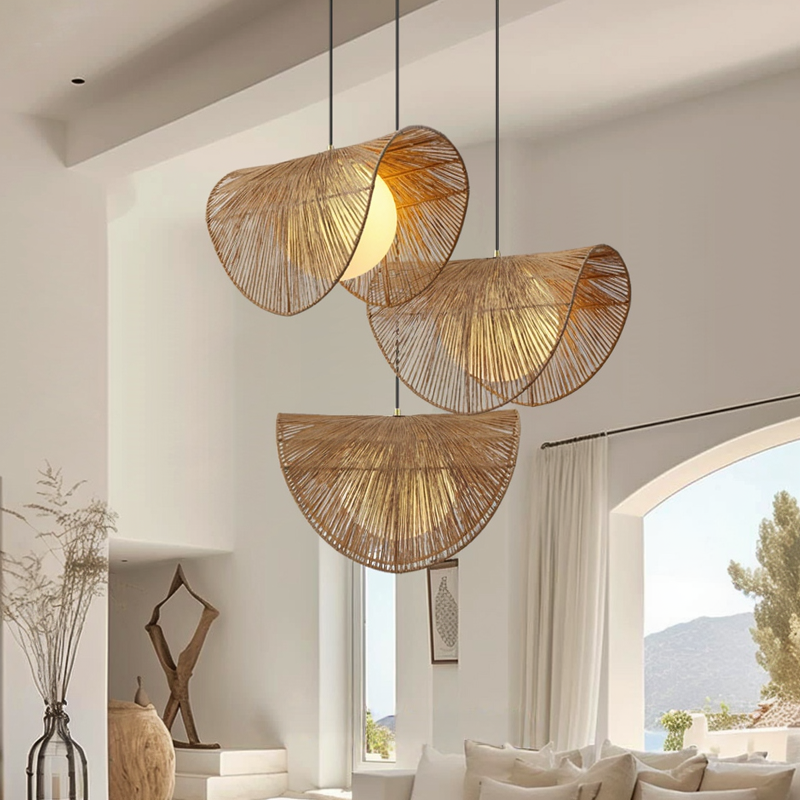 Wabi-Sabi Style Vintage Rattan Hemp Rope Chandelier
