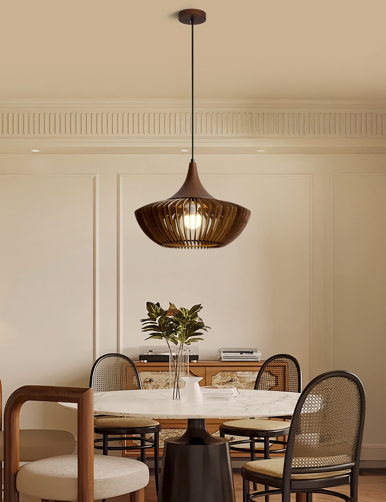 Wabi-sabi Style Wooden Rendant Famp for Dining Room
