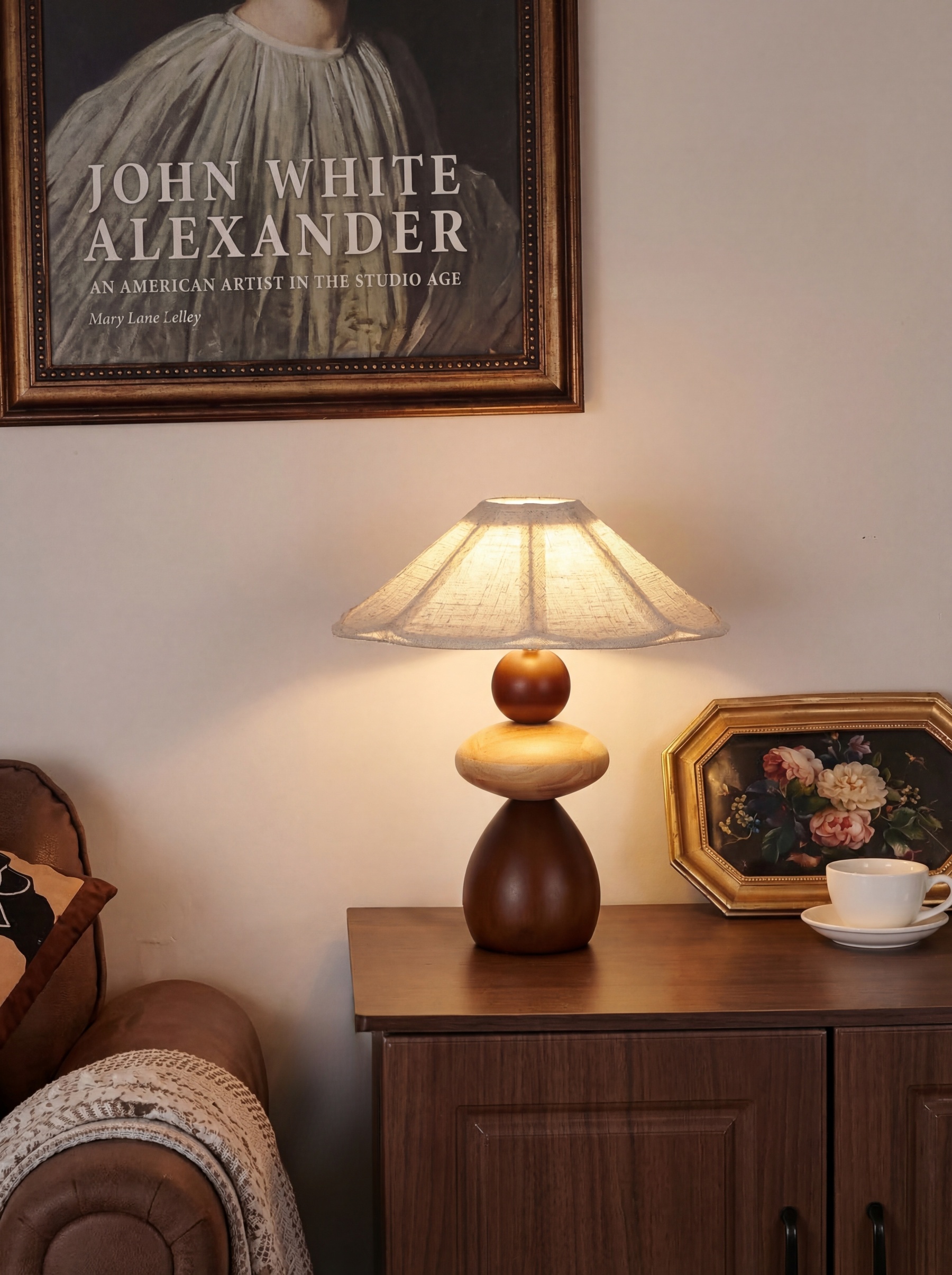 Modern Beige Wood Table Lamp for Bedroom