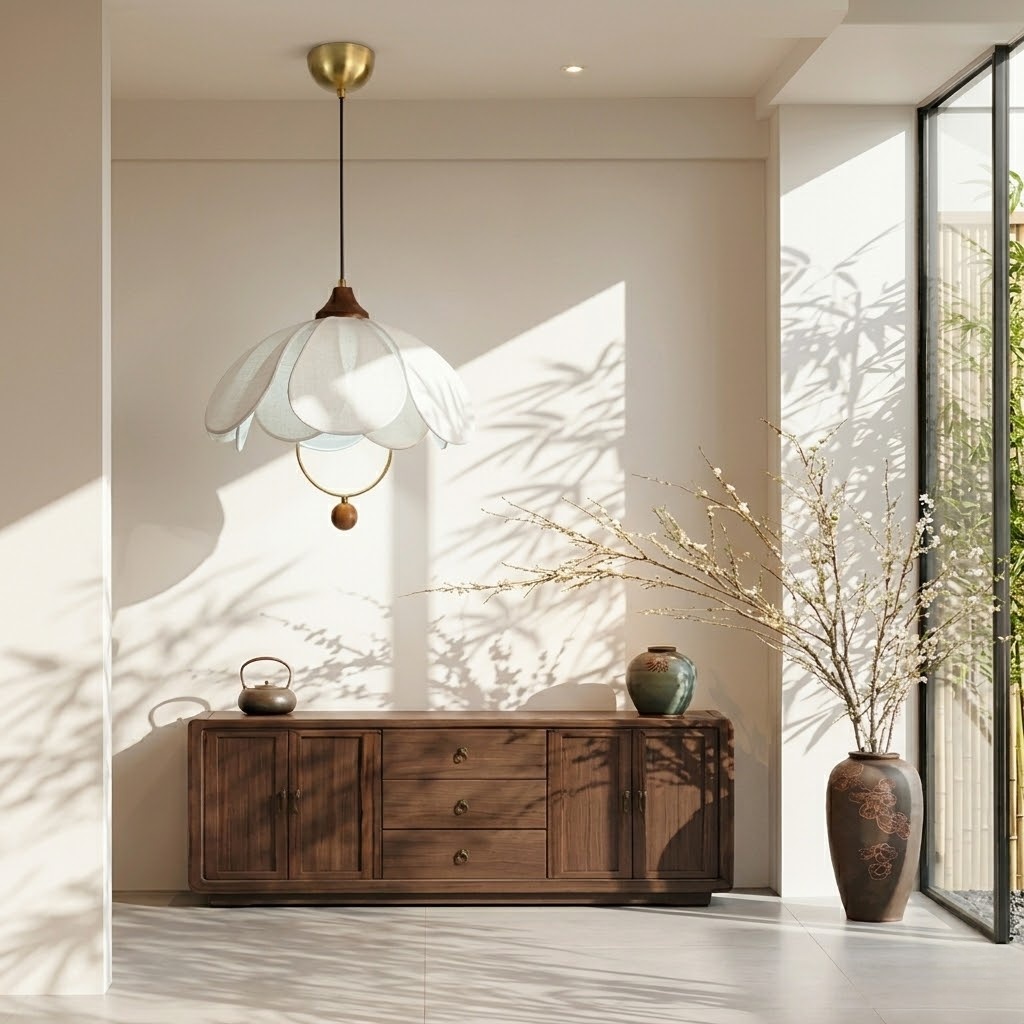 Elegant Floral Fabric Pendant Light for Dining Room