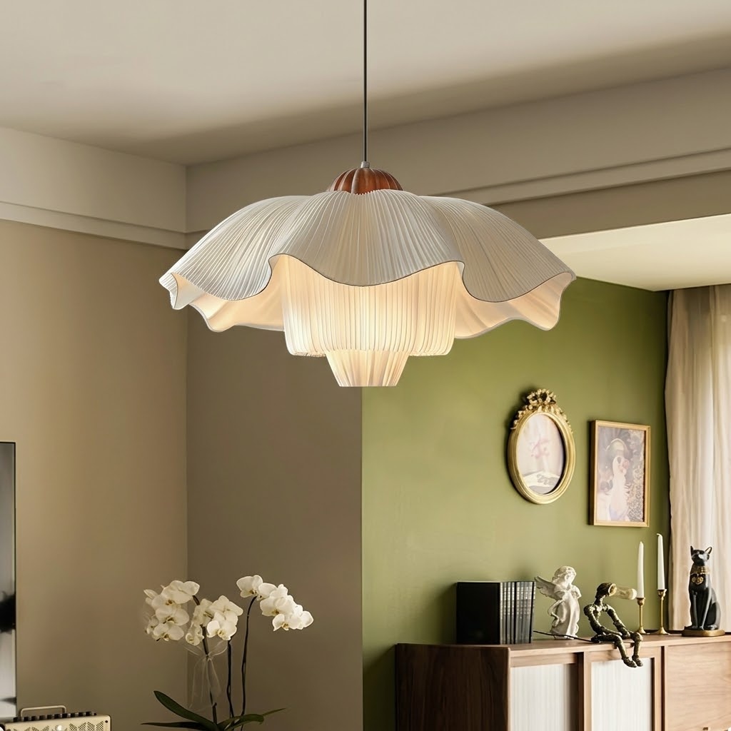 Wabi-Sabi Style Flower Fabric Pendant Light for Dining Room