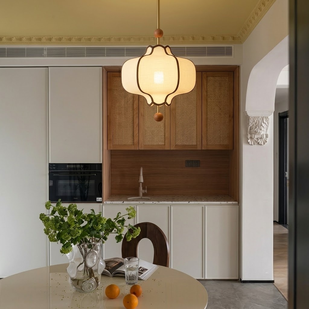 Vintage Fabric Lantern Pendant Light for Dining Room