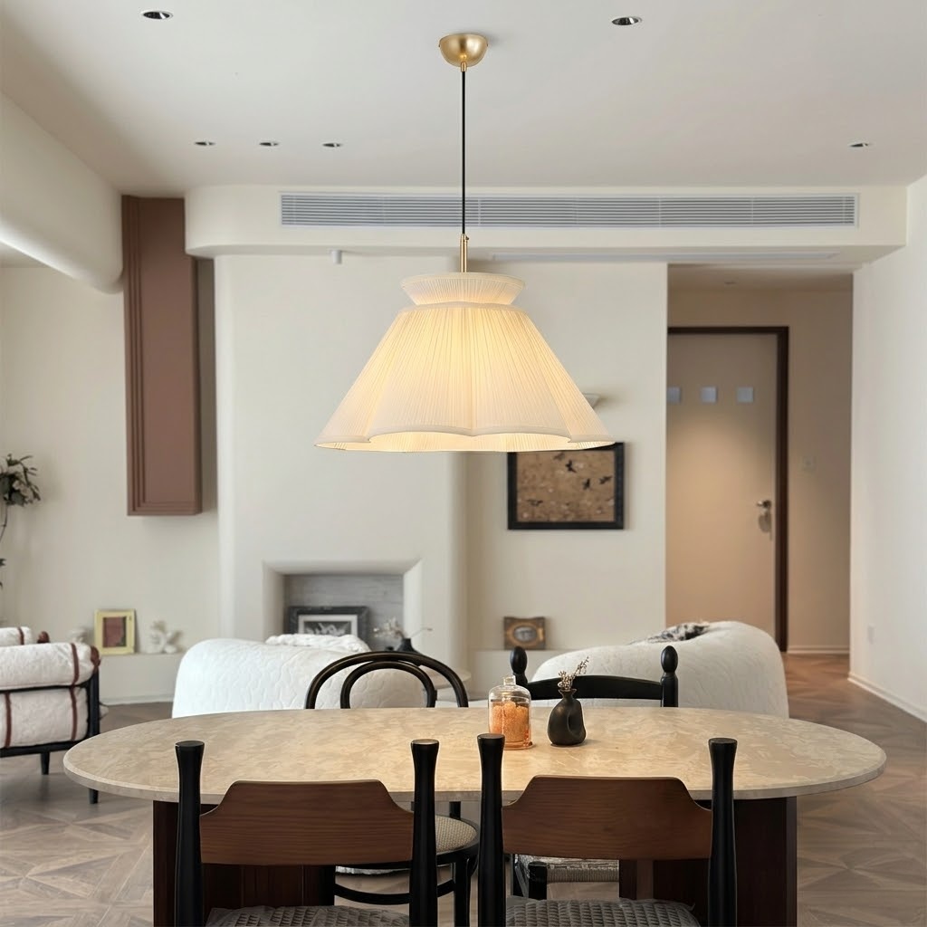 Modern Ivory Pleated Fabric Pendant Light for Dining Room