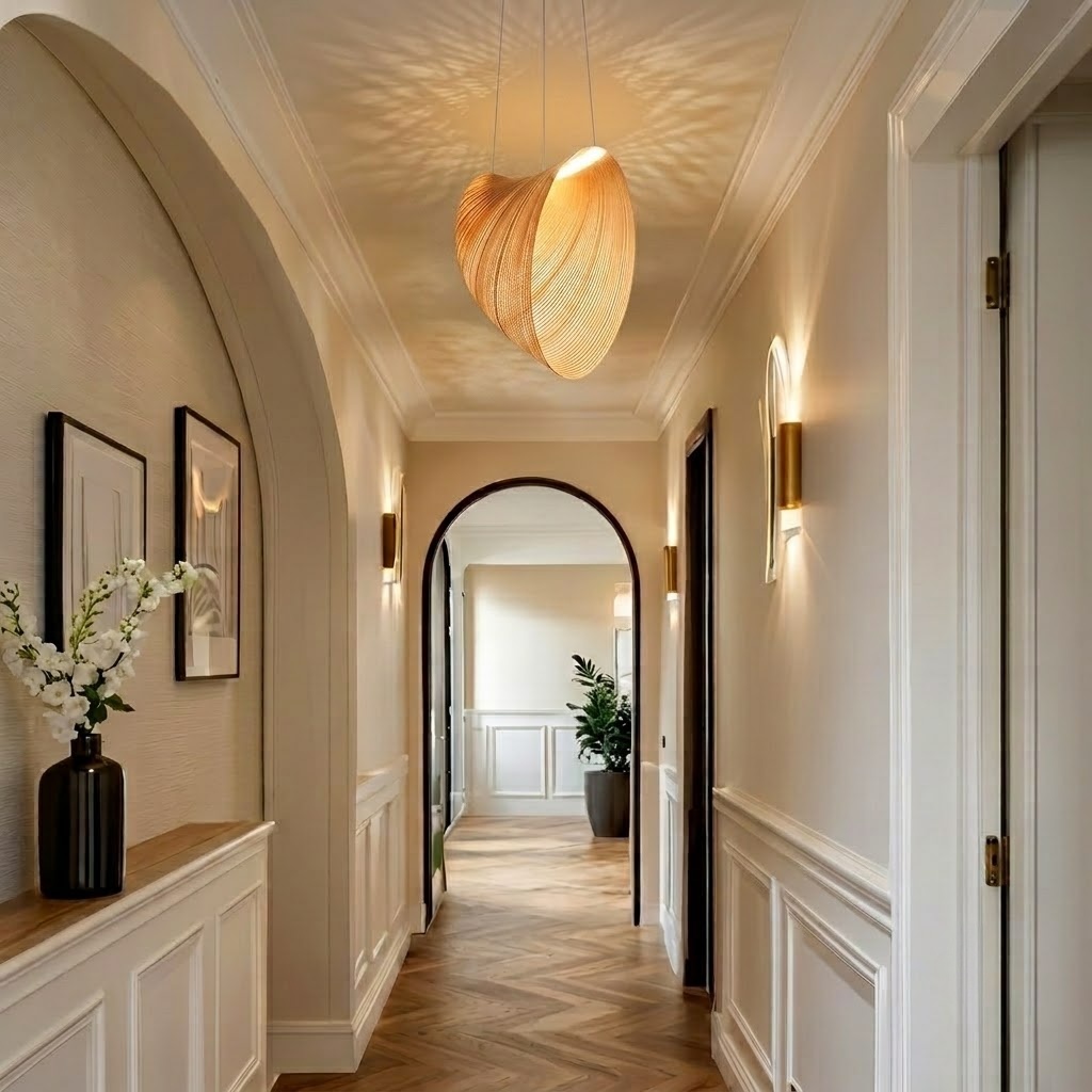 Sculptural Rattan Pendant Light for Dining Room