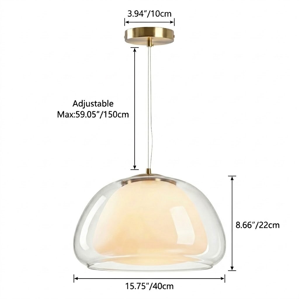Modern Double Layer Glass Pendant Light Brass Dome Hanging Fixture