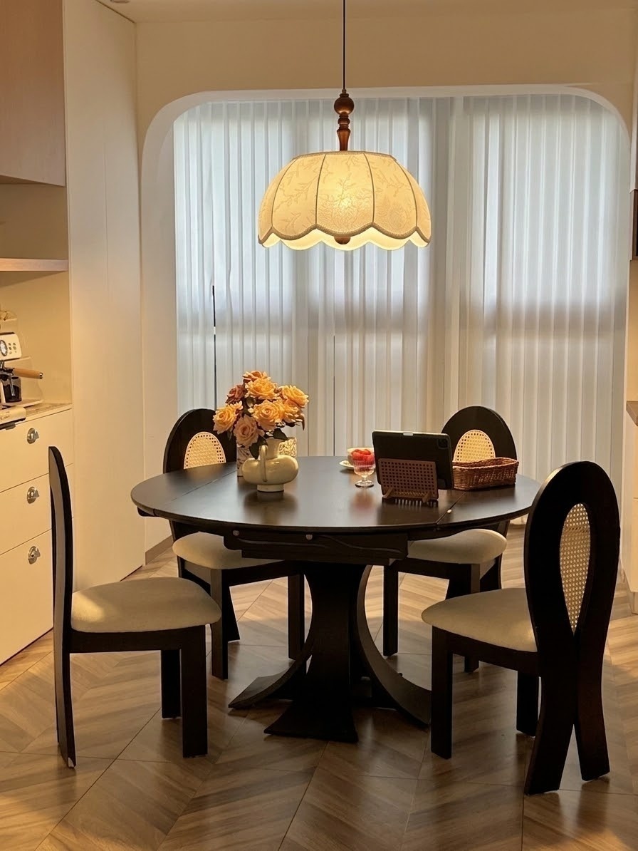 Vintage Walnut Fabric Pendant Light for Dining Room