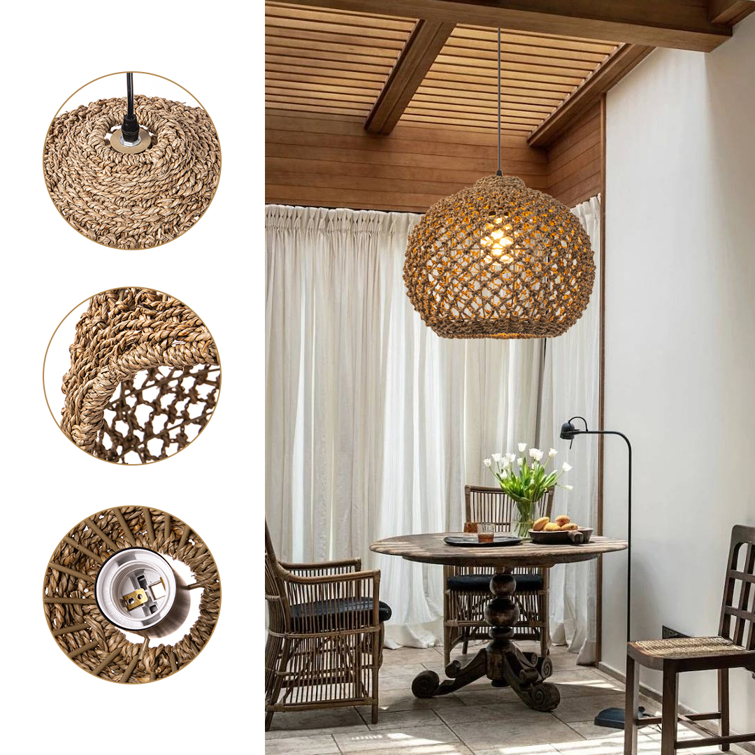 Boho style hollow braided pendant light