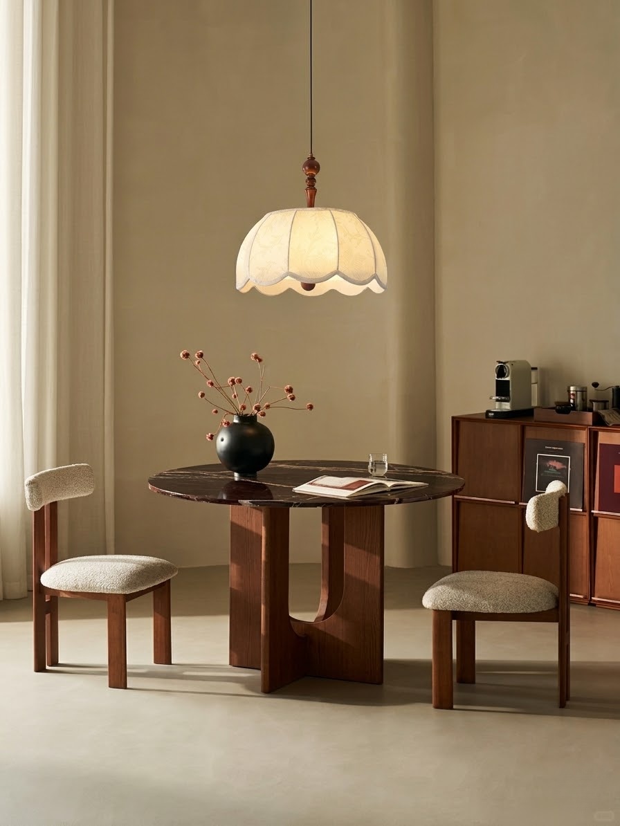 Vintage Walnut Fabric Pendant Light for Dining Room