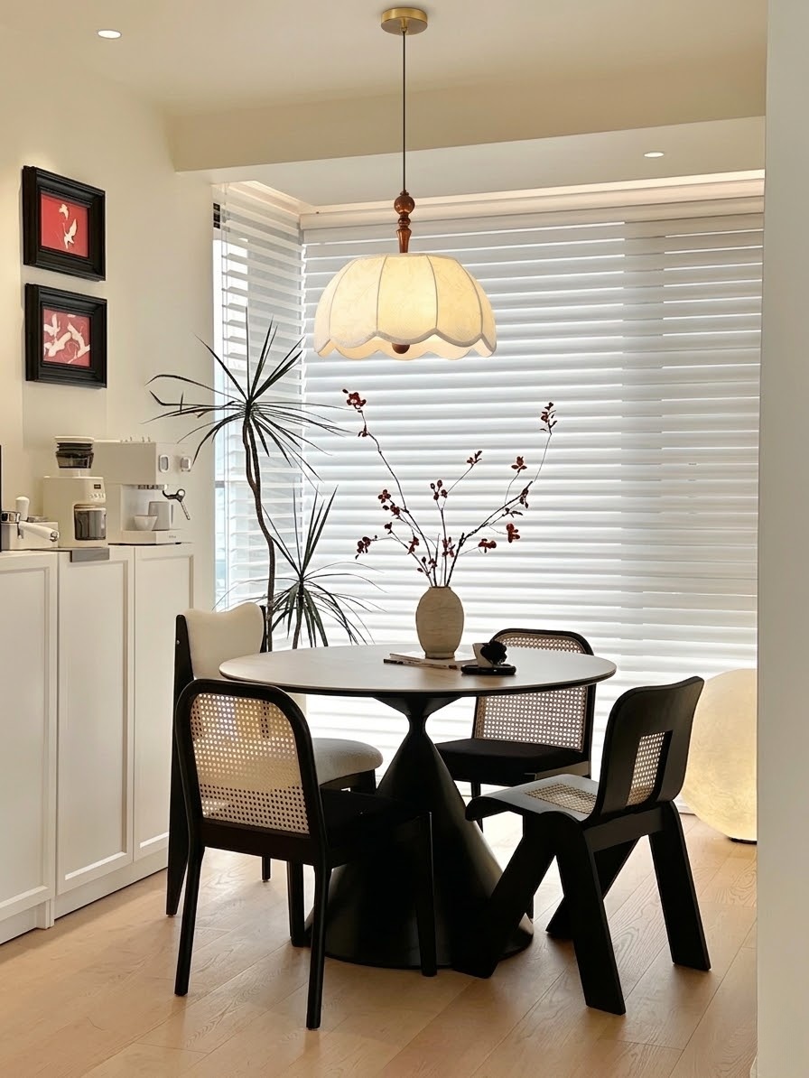 Vintage Walnut Fabric Pendant Light for Dining Room