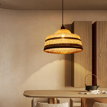 Wabi-sabi style black and natural color bamboo basket pendant lightshade-labpiecesign