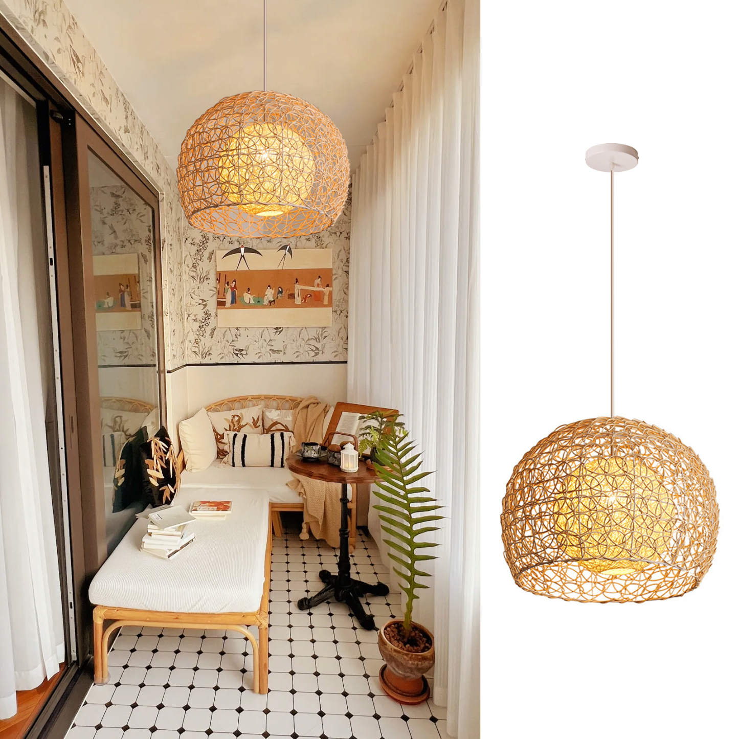 Pastoral rattan lamp bedroom living room hemp ball pendant light-labpiecesign