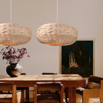 Wabi-sabi style bamboo natural ranttan waved pendant light-labpiecesign