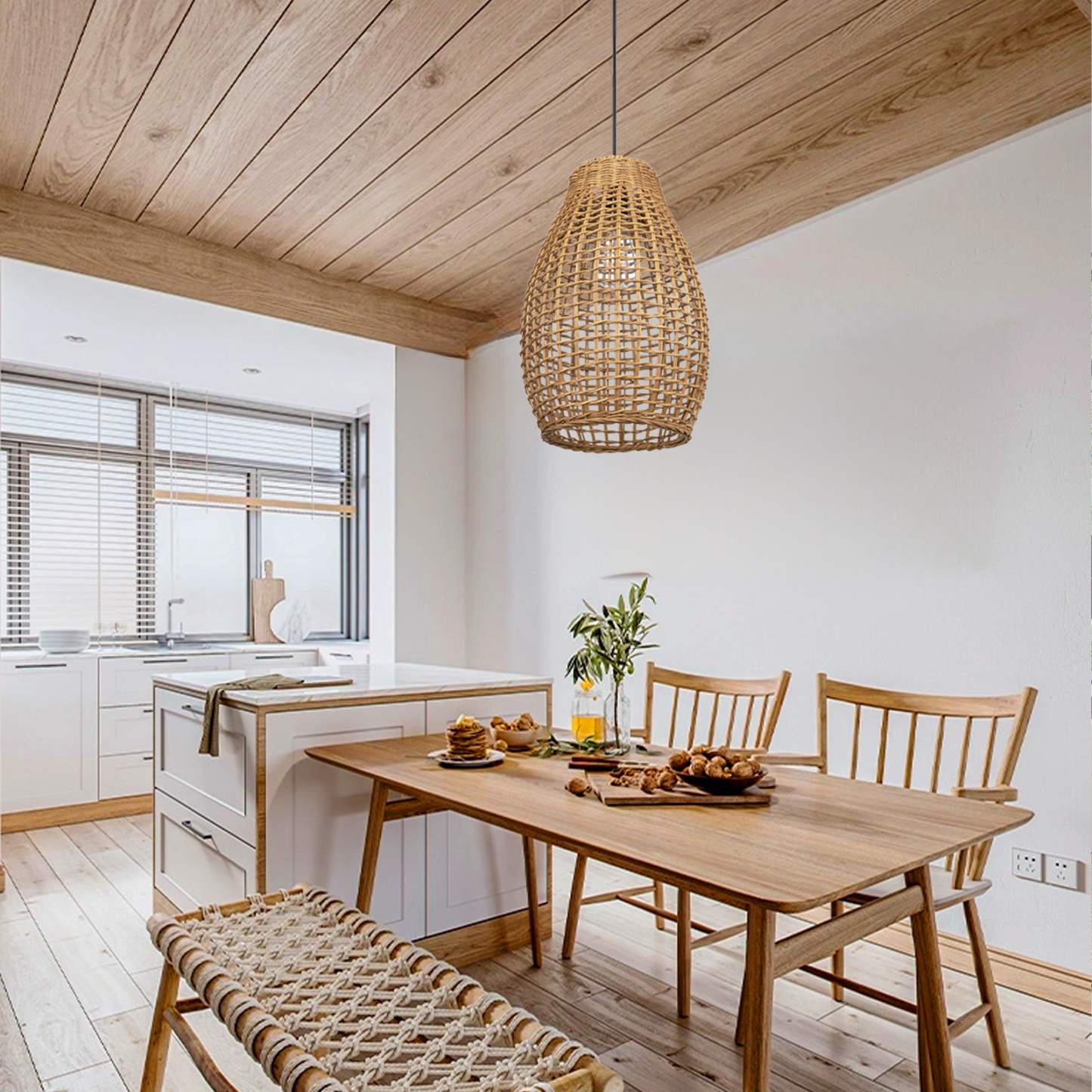 Bamboo hand made hollow long basket pendant light-labpiecesign