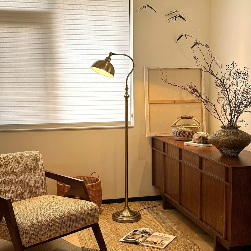 Vintage Adjustable Arc Floor Lamp with Dome Shade for Living Room