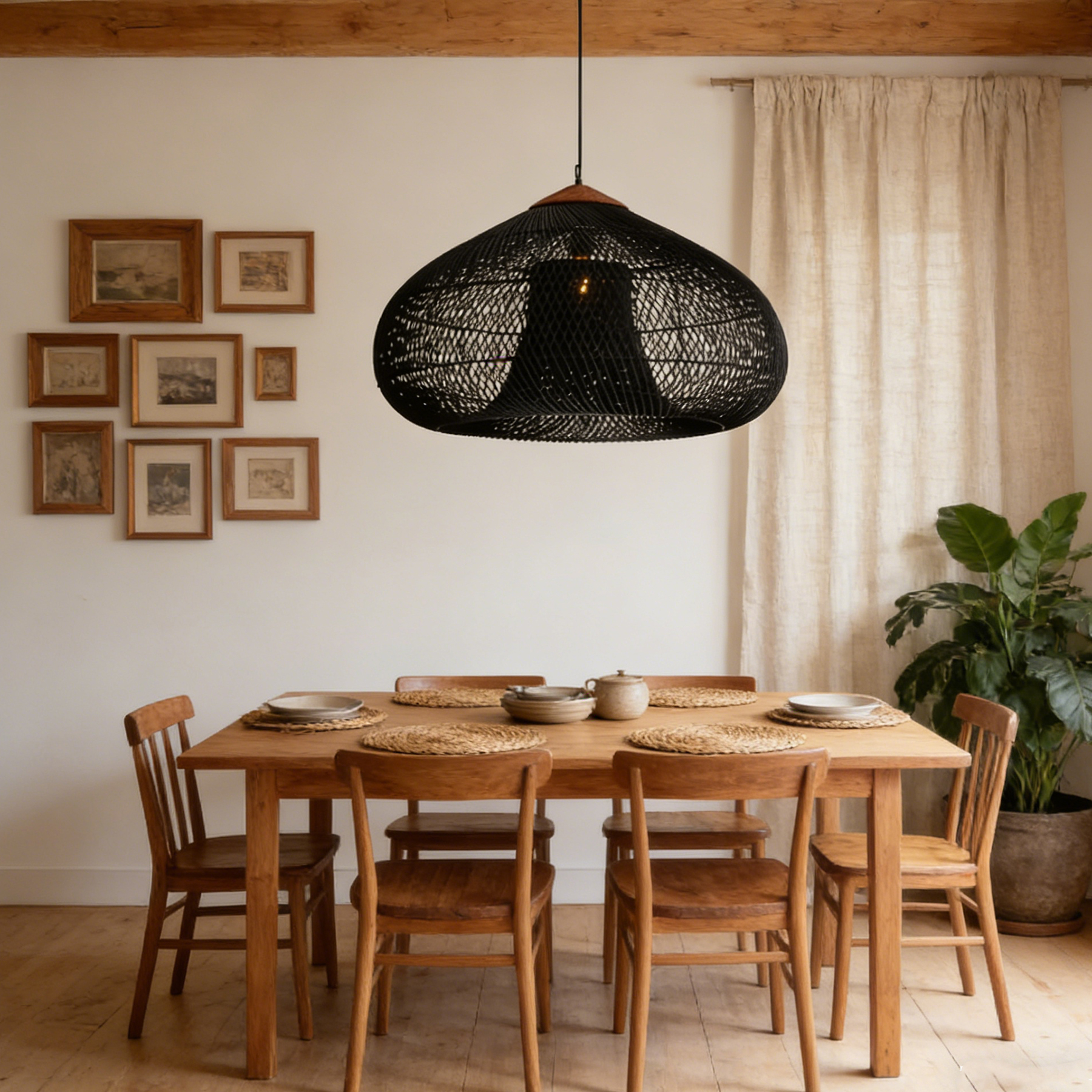  Wabi-Sabi Style Rattan Pendant Light for Farmhouse