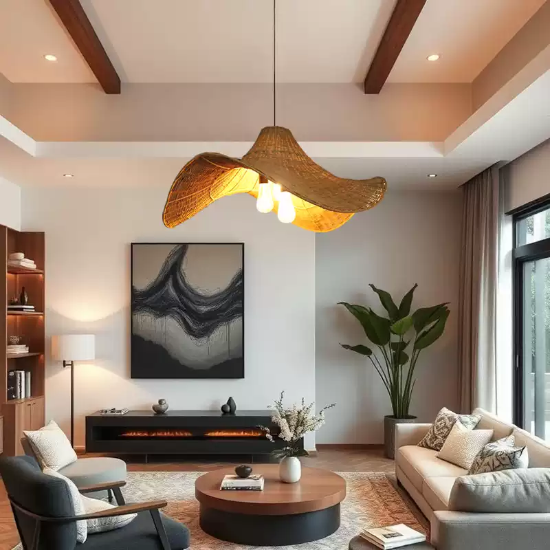 Rattan Weave Creative Art Living Room Light Hat Pendant Light