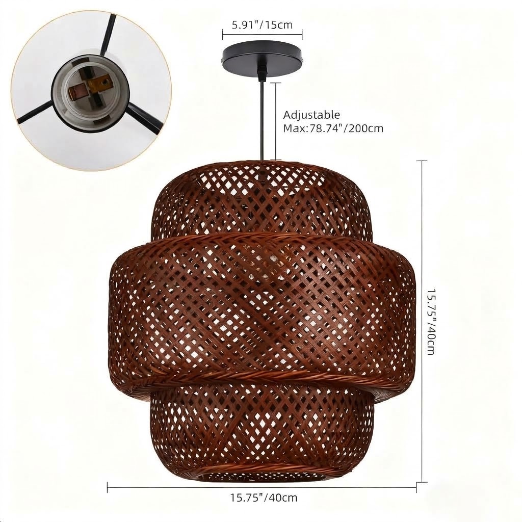 Brown Tiered Bamboo Pendant Light Shade Vintage DIY Lighting Shade